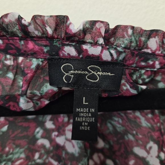 Jessica Simpson Lorette Floral peasant blouse Raspberry Radiance L - Picture 7 of 10